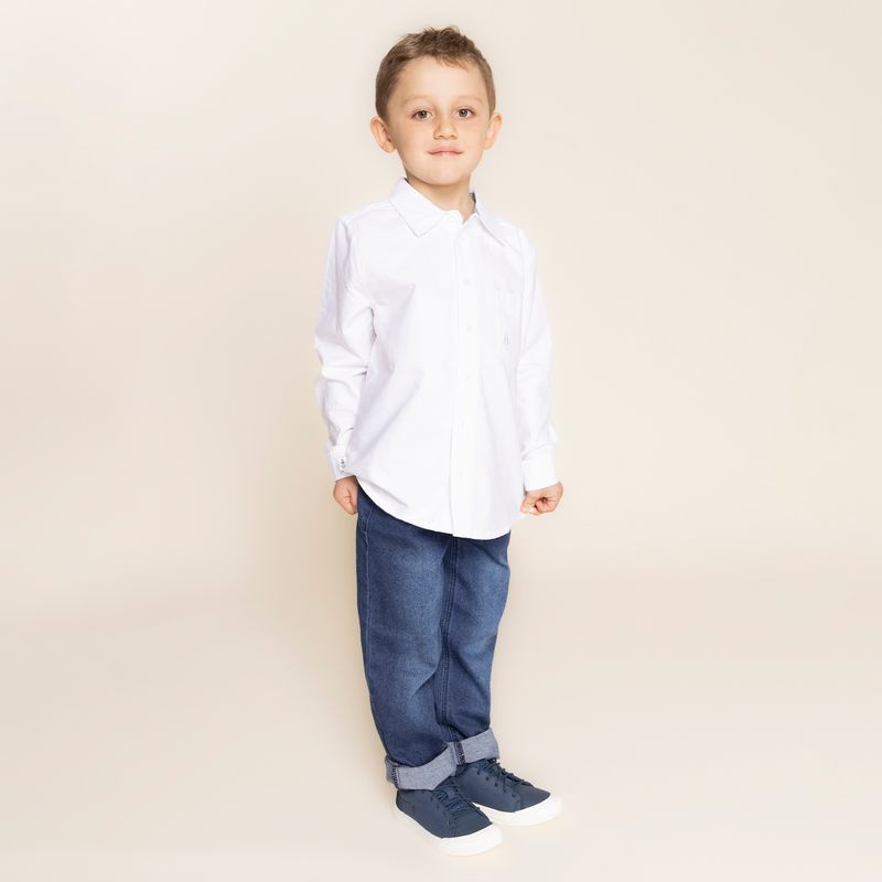 Camisa-Manga-Larga-Para--Niño-Algodon--Oxford-Blanco-Hush-Puppies-Kids