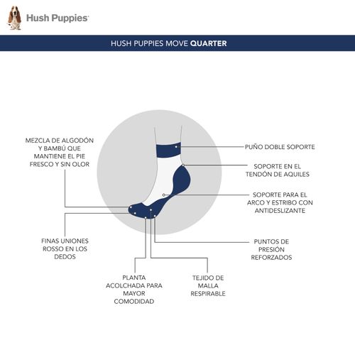 Media Para Hombre Algodón/Spandex Move H Quarter Gris Hush Puppies
