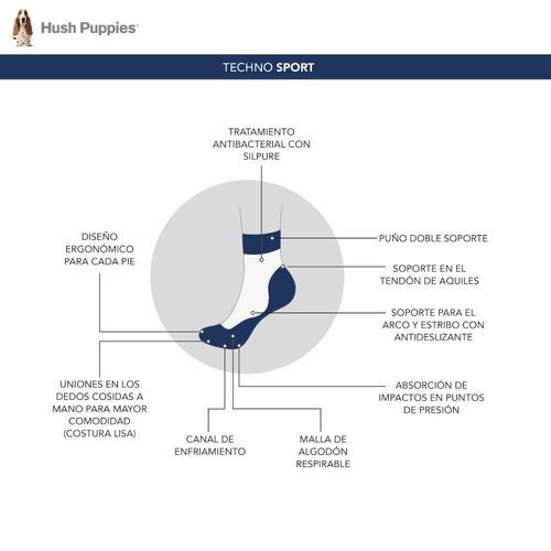 Media Para Hombre Algodón/Spandex Co Techno Sport Ped Blanco Hush Puppies