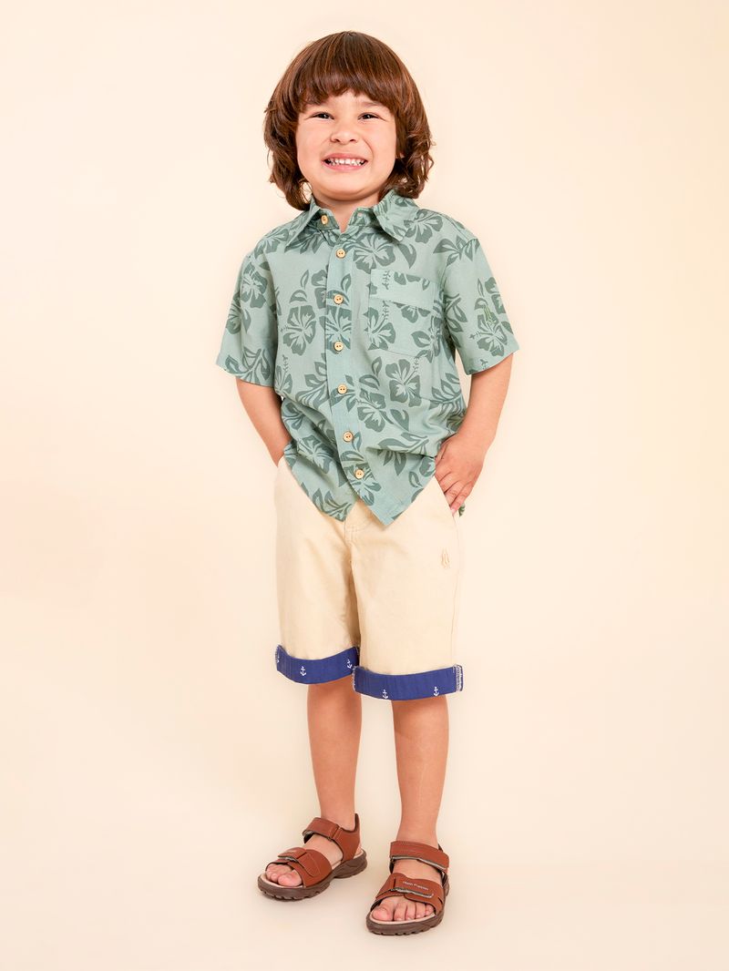 Camisa-Manga-Corta-Para-Niño-Viscosa-Shihibisco-Verde-Hush-Puppies-Kids