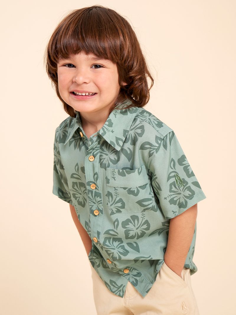 Camisa-Manga-Corta-Para-Niño-Viscosa-Shihibisco-Verde-Hush-Puppies-Kids
