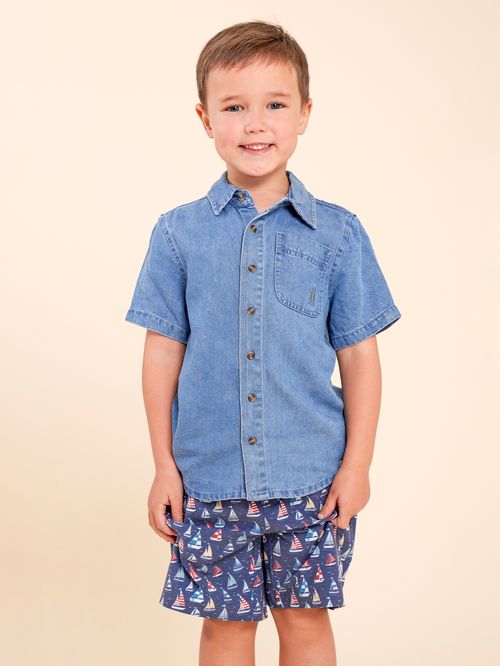 Camisa Manga Corta Para Niño Algodón Shitoro Azul Hush Puppies Kids
