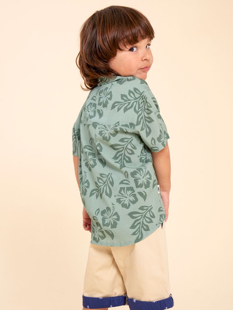 Camisa-Manga-Corta-Para-Niño-Viscosa-Shihibisco-Verde-Hush-Puppies-Kids