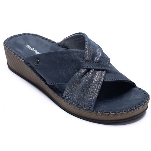 Sandalia Para Mujer Cuero Prese Azul Hush Puppies