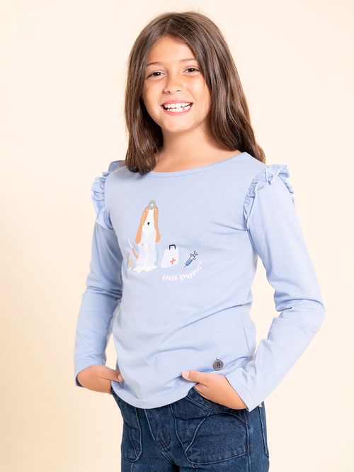 Polo Manga Larga Para Niña Algodón Reciclado Imagine Celeste Hush Puppies Kids