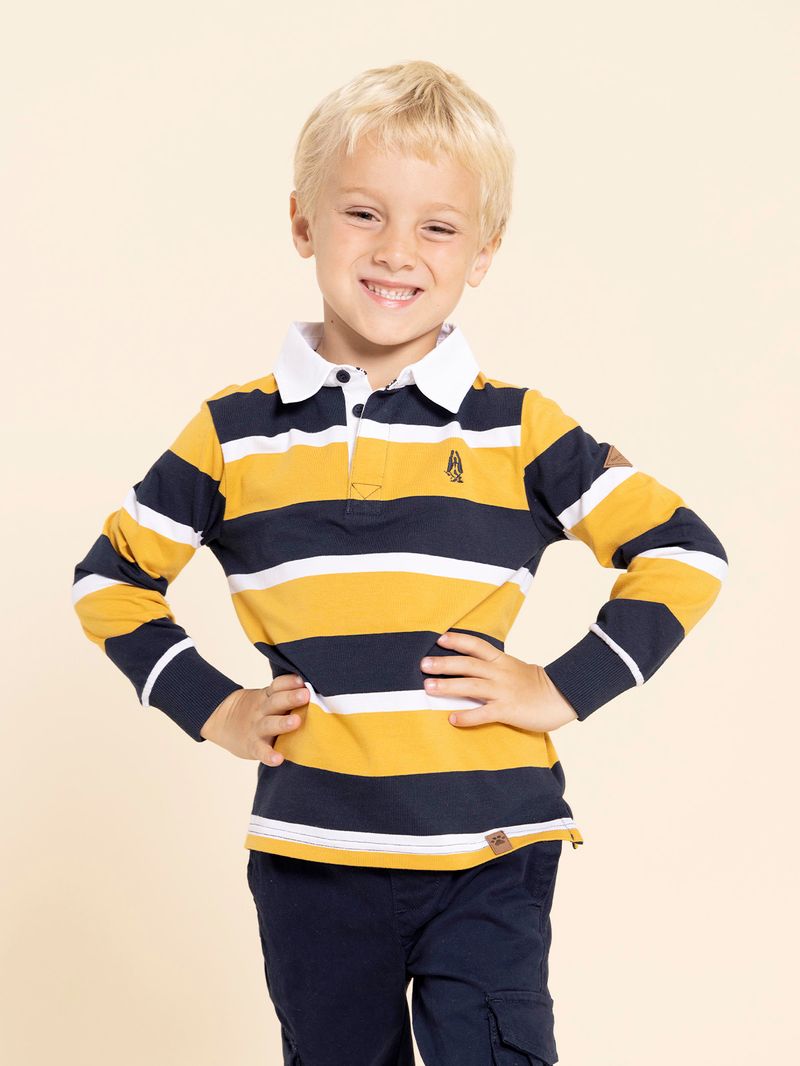 Polo-Manga-Larga-Para-Niño-Algodon-Reciclado-Oscar-Amarillo-Hush-Puppies-Kids