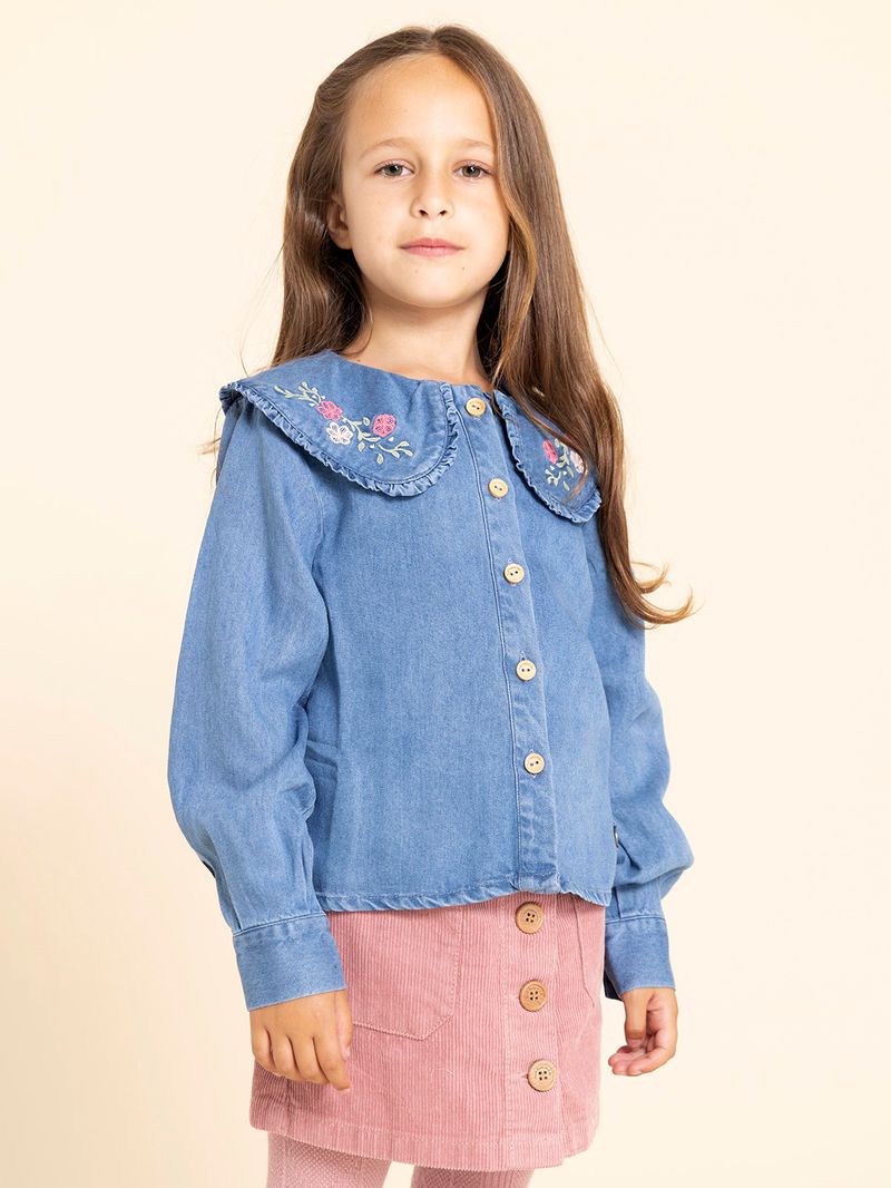 Blusa-Para-Niña-Algodon-Tencel-Matilda-denim-Oscuro-Hush-Puppies-Kids