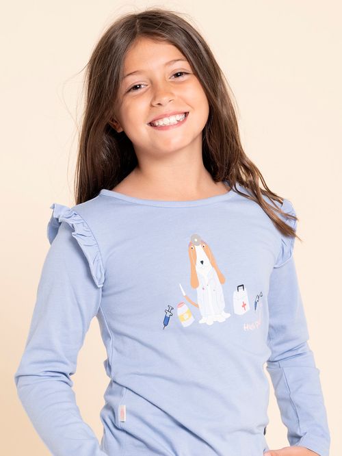 Polo Manga Larga Para Niña Algodón Reciclado Imagine Celeste Hush Puppies Kids