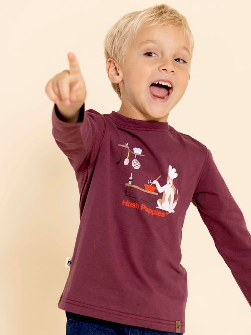 Polo Manga Larga Para Niño Algodón Reciclado Imagine Burdeo Hush Puppies Kids