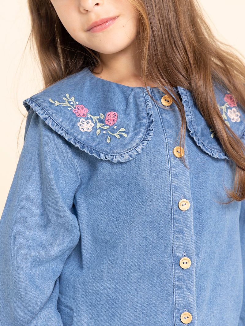 Blusa-Para-Niña-Algodon-Tencel-Matilda-denim-Oscuro-Hush-Puppies-Kids