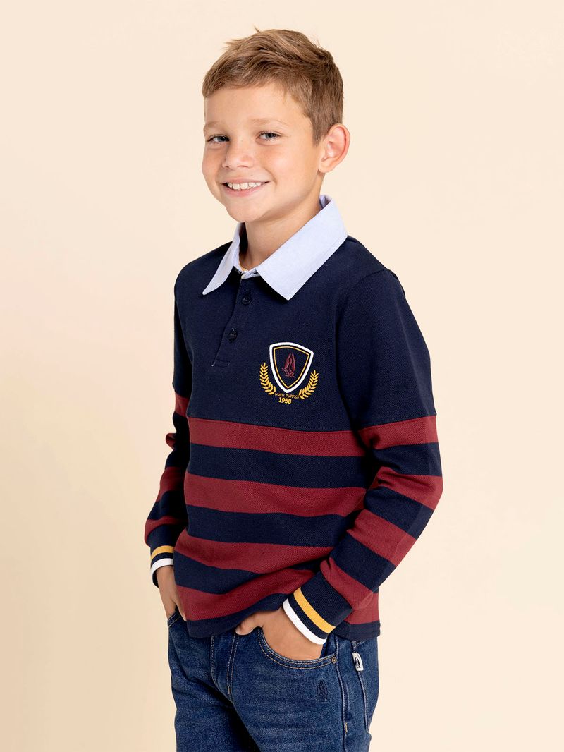 Polo-Manga-Larga-Para-Niño-Algodon-Chester-Navy-Hush-Puppies-Kids