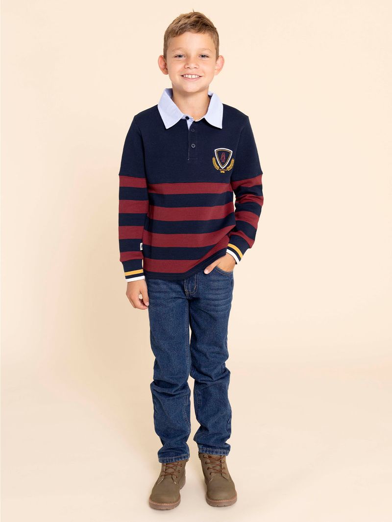 Polo-Manga-Larga-Para-Niño-Algodon-Chester-Navy-Hush-Puppies-Kids