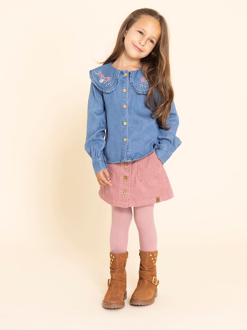 Blusa-Para-Niña-Algodon-Tencel-Matilda-denim-Oscuro-Hush-Puppies-Kids