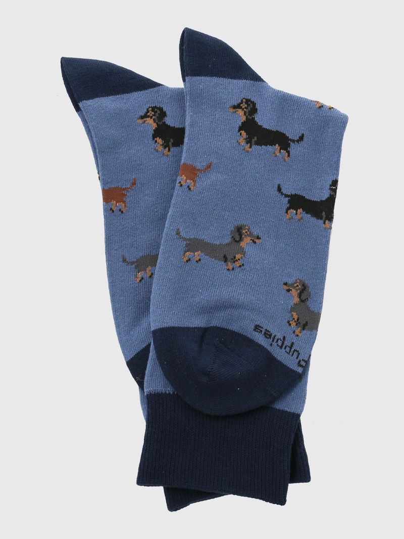 Medias-Para-Hombre-Algodon-Elastano-Dachshund-Azul-Hush-Puppies