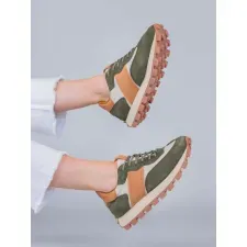 Zapatilla Para Mujer Cuero Janet Verde Militar Hush Puppies