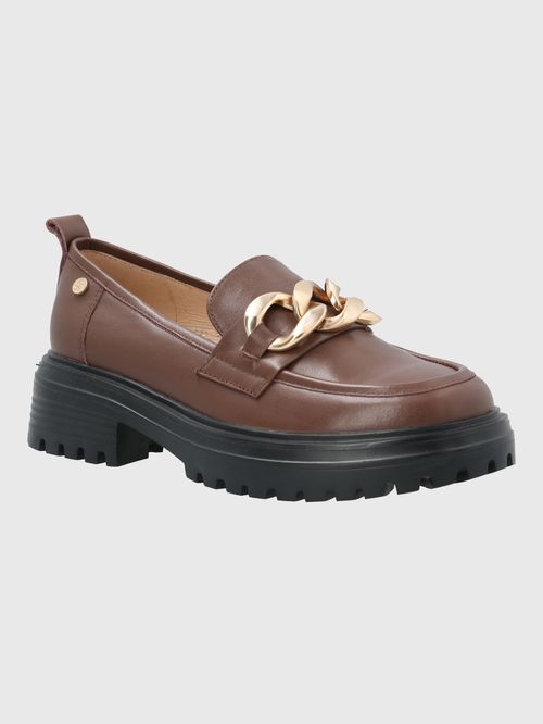 Mocasín Para Mujer Cuero Leboni Café Hush Puppies